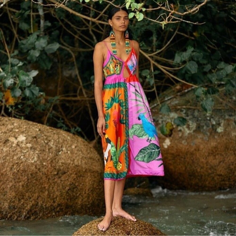 💕FARM RIO💕 Double Scarves Midi Dress ~ Bahia Girls Scarf + Tropical Scarf XS